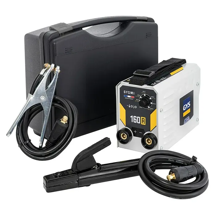 Gys Schweißgerät GYSMI160A - Schweißstrom: 10 A - 160 A, L x B x H: 23 x 15 x 10 cm - Weißes und schwarzes GYSMI 160A Inverter-Schweißgerät-Kit mit Kabeln, Klemmen und Tragetasche.