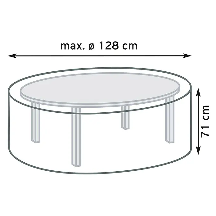 Pura Vida Gartentisch-Schutzhülle Supreme Rund - L x B x H: 128 x 128 x 71 cm, Polyethylen, Polypropylen, 160 g/m², Schwarz - Transparente Abdeckung für runden/ovalen Tisch, Maße: max. Ø 128 cm, Höhe 71 cm.