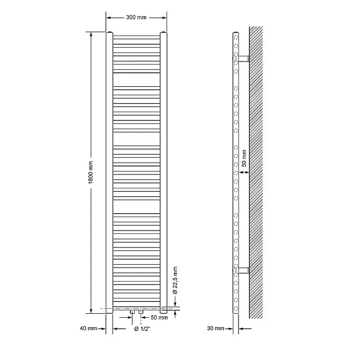 LuxeBath Badheizkörper Designheizkörper Sahara Handtuchheizung Handtuchwärmer - B x H: 3 x 180 cm, Schwarz