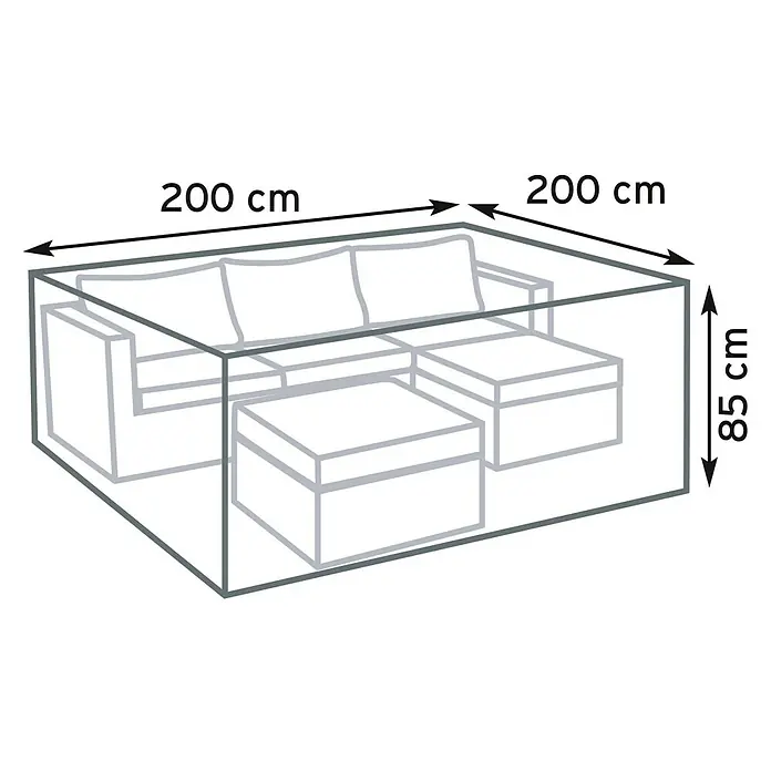 Pura Vida Loungemöbel Schutzhülle Supreme - L x B x H: 200 x 200 x 85 cm, Polyethylen, Polypropylen, 160 g/m², Schwarz - Transparente Schutzhülle für ein Outdoor-Sofaset mit Hockern, Maße 200x200x85 cm.