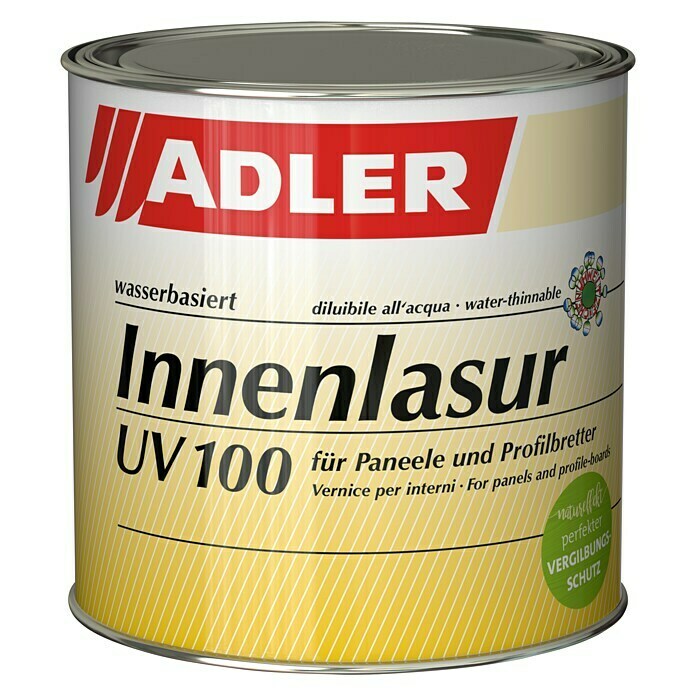 Adler Holzlasur Innenlasur UV 100 (Farblos, 375 ml, Stumpfmatt, Wasserbasiert)