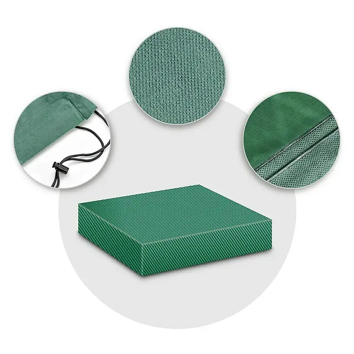 Pura Vida Sandkasten-Schutzhülle Supreme - L x B x H: 160 x 160 x 20 cm, Polyethylen, Polypropylen, 160 g/m², Grün - Grüne quadratische Abdeckung aus strukturiertem Stoff mit Kordelzug und versiegelten Nähten für Wetterschutz.