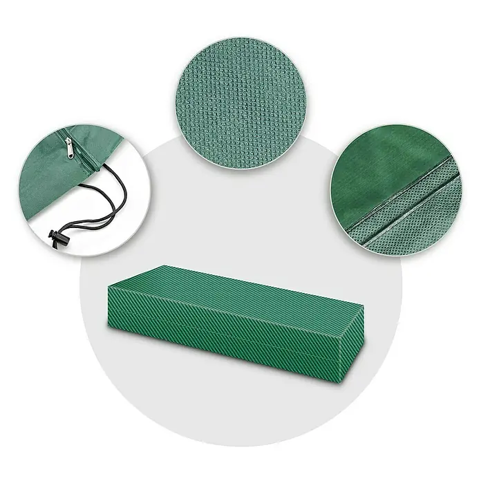 Pura Vida Auflagen-Schutzhülle Supreme - L x B x H: 125 x 50 x 32 cm, Polyethylen, Polypropylen, 160 g/m², Grün - Grüne rechteckige Produktabdeckung aus strukturiertem Stoff, detailliert mit Reißverschluss, Kordelzug und verstärkten Nähten.