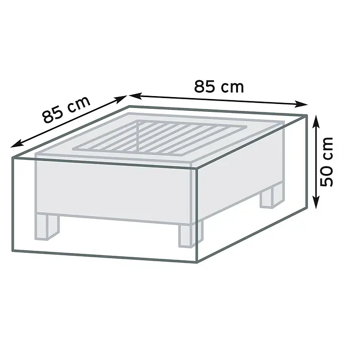Pura Vida Grill-Schutzhülle Supreme Feuerstelle - Passend für: Feuerstellen bis 85 x 85 x 50 cm, Polyethylen, Polypropylen, 1.600 g/m², Schwarz - Graue quadratische Feuerschale mit Rost, 85x85x50 cm Abmessungen.