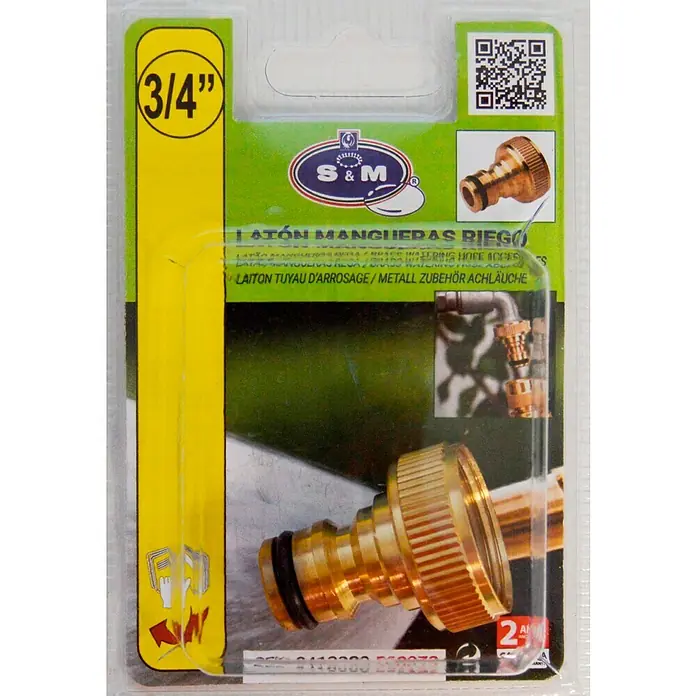 Adaptador para grifo hembra - ¾″, Latón - Conector de manguera de latón de 3/4" de S&M, ideal para sistemas de riego. Material duradero para jardinería fiable.