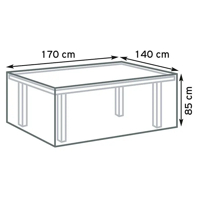 Pura Vida Gartentisch-Schutzhülle Supreme - L x B x H: 170 x 140 x 85 cm, Polyethylen, Polypropylen, 160 g/m², Grün - Tisch mit Abmessungen: 170 cm Länge, 140 cm Breite, 85 cm Höhe.