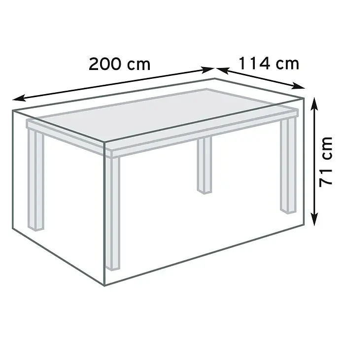 Pura Vida Gartentisch-Schutzhülle Supreme - L x B x H: 200 x 114 x 71 cm, Polyethylen, Polypropylen, 160 g/m², Schwarz - Rechteckiger Tisch mit Maßen: 200 cm (Länge), 114 cm (Breite), 71 cm (Höhe).