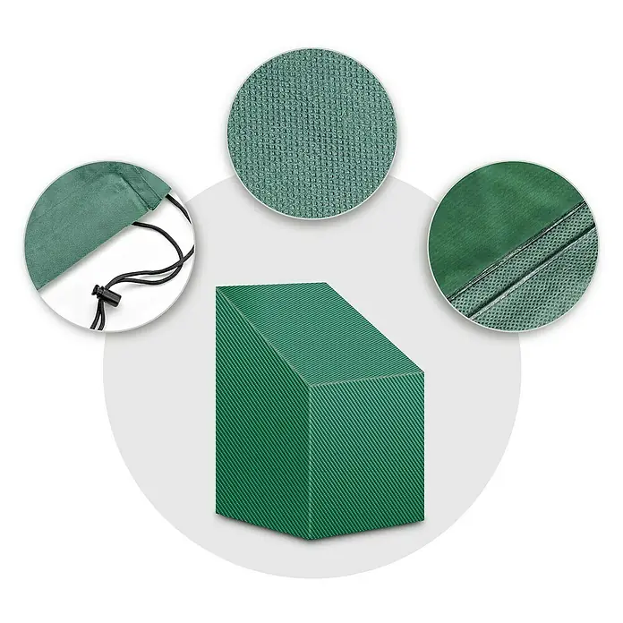 Pura Vida Stapelsessel-Schutzhülle Supreme - L x B x H: 65 x 65 x 150 cm, Polyethylen, Polypropylen, 160 g/m², Grün - Grüner, kastenförmiger Bezug aus strukturiertem Stoff, mit Kordelzug und verstärkten Nähten.