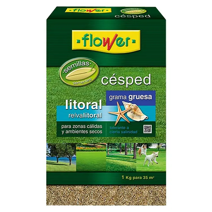 Flower Semillas de césped Litoral grama gruesa - 1 kg, 35 m² - Un paquete de semillas de césped Flower, especial para zonas cálidas y ambientes secos, con tolerancia a cierta salinidad.