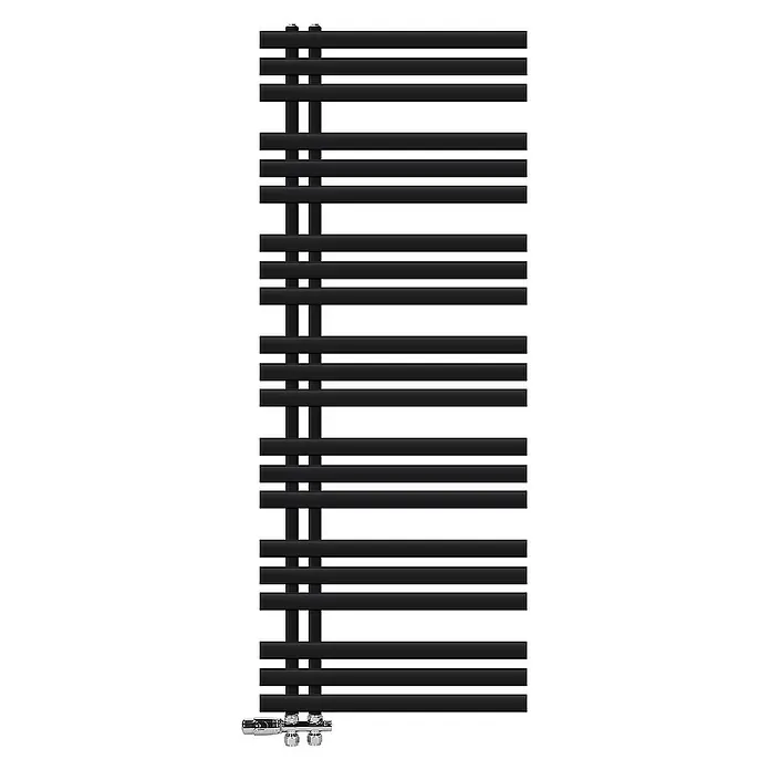 LuxeBath Badheizkörper Schwarz matt 600x1600mm inkl. Montage-Set & Thermostat Durchgang - B x H: 4,7 x 160 cm, Schwarz