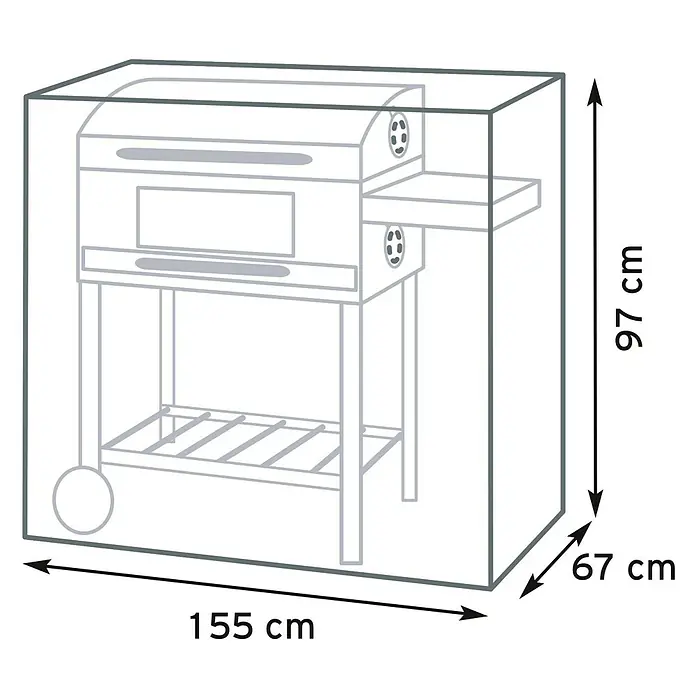 Pura Vida Grill-Schutzhülle Supreme - Passend für: Gasgrills bis 155 x 67 x 97 cm (L), Polyethylen, Polypropylen, 160 g/m², Schwarz - Schutzhüllen-Skizze für Grill, Maße: 155x67x97 cm (LxBxH).
