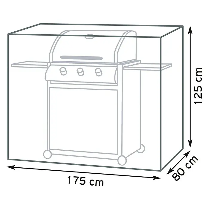 Pura Vida Grill-Schutzhülle Supreme - Passend für: Gasgrills bis 175 x 80 x 125 cm, Polyethylen, Polypropylen, 160 g/m², Schwarz - Transparente Schutzhülle für einen Grill, Maße 175x125x80 cm.