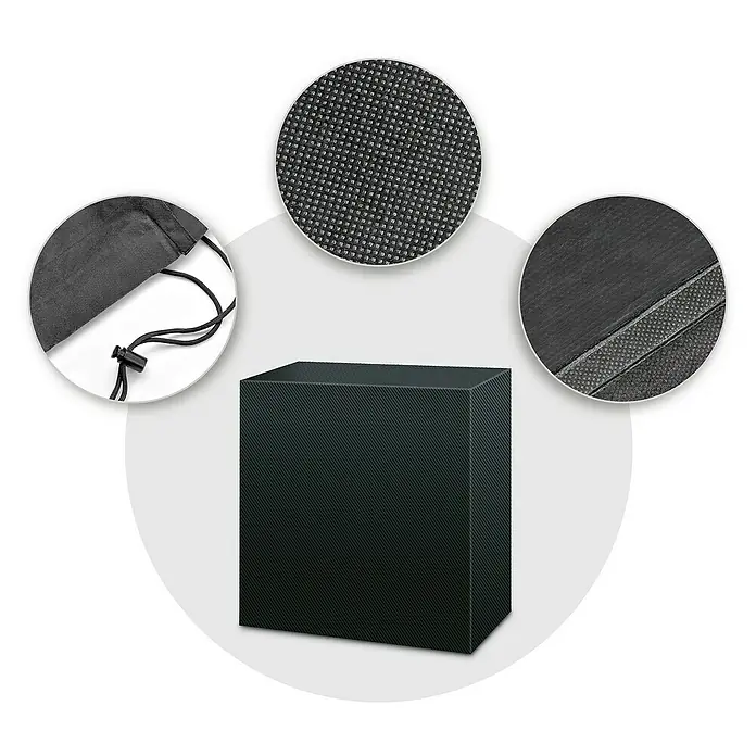 Pura Vida Grill-Schutzhülle Supreme - Passend für: Gasgrills bis 124 x 67 x 91 cm (M), Polyethylen, Polypropylen, 160 g/m², Schwarz - Dunkelgraue Stoffabdeckung mit Waffelmuster, Kordelzug und Nahtdetails.