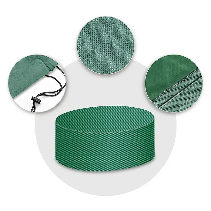 Pura Vida Sitzgruppen-Schutzhülle Supreme - L x B x H: 200 x 200 x 95 cm, Polyethylen, Polypropylen, 160 g/m², Grün - Grüner zylindrischer Bezug aus strukturiertem Stoff mit Kordelzug und verstärkter Naht für robusten Außenschutz.