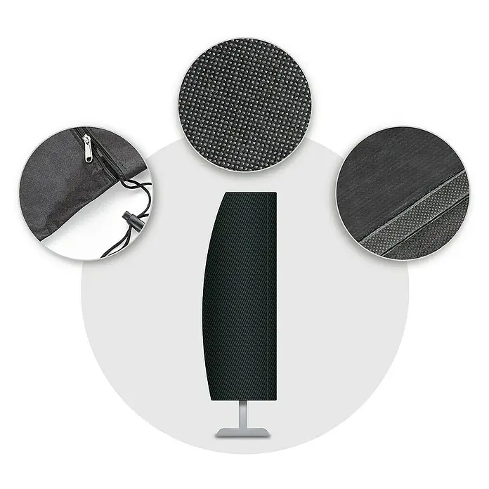 Pura Vida Sonnenschirm Schutzhülle Supreme - Passend für: Ampelschirme bis Ø400 cm, Polyethylen, Polypropylen, 160 g/m², Schwarz - Schwarze Schutzhülle für Heizstrahler, mit strukturiertem Stoff, Reißverschluss, Kordelzug und verstärkten Nähten.