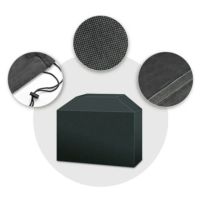 Pura Vida Grill-Schutzhülle Supreme - Passend für: Gasgrills bis 175 x 80 x 125 cm, Polyethylen, Polypropylen, 160 g/m², Schwarz - Dunkelgraue rechteckige Outdoor-Abdeckung mit strukturierten Stoffdetails, inklusive Kordelzug und versiegelter Naht.