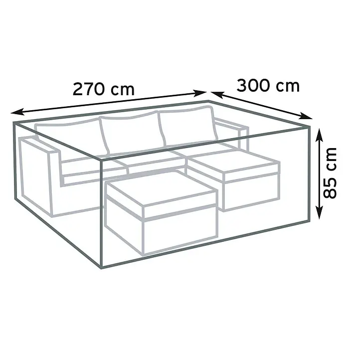 Pura Vida Loungemöbel Schutzhülle Supreme - L x B x H: 270 x 300 x 85 cm, Polyethylen, Polypropylen, 160 g/m², Grün - Transparente Schutzhülle für L-förmige Outdoor-Lounge, Maße 300x270x85 cm.