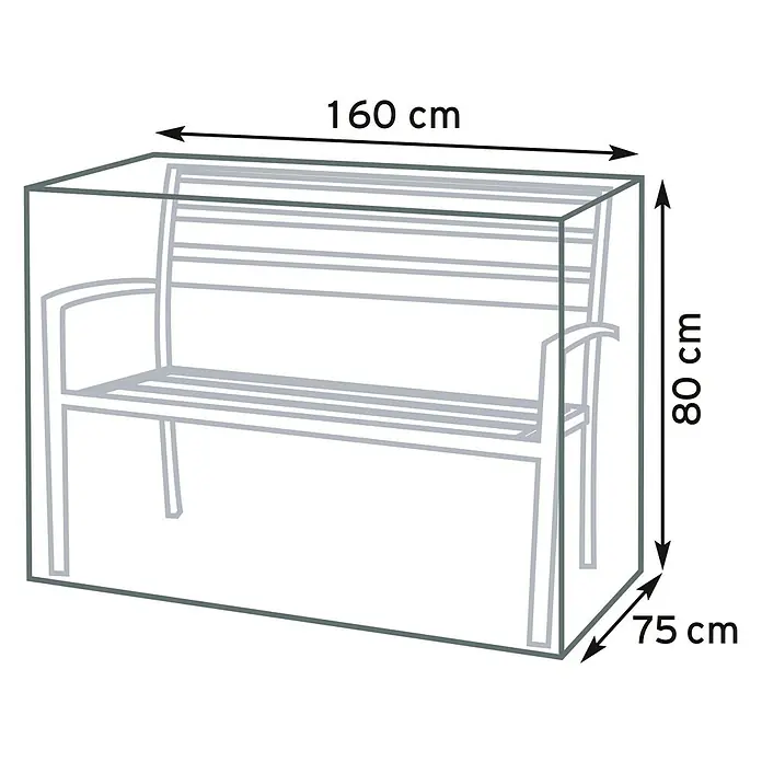 Pura Vida Gartenbank-Schutzhülle Supreme - L x B x H: 160 x 75 x 80 cm, Polyethylen, Polypropylen, 160 g/m², Grün - Transparente Schutzhülle über einer Gartenbank, mit den Maßen 160 cm (Länge), 80 cm (Höhe), 75 cm (Tiefe).