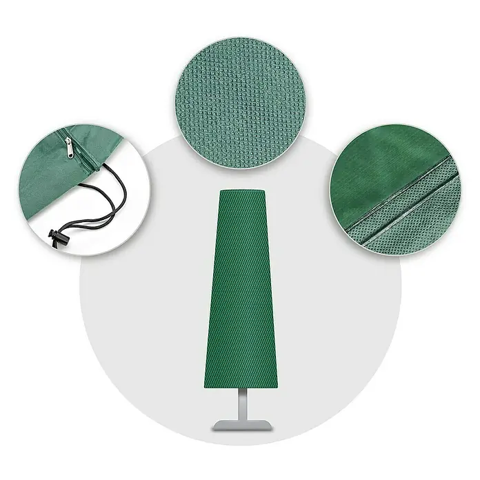 Pura Vida Sonnenschirm Schutzhülle Supreme - Passend für: Sonnenschirme bis Ø450 cm, Polyethylen, Polypropylen, 160 g/m², Grün - Grüne, konisch zulaufende Schutzhülle mit gewebter Textur, Reißverschluss, Kordelzug und versiegelten Nähten.