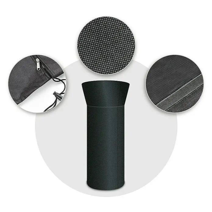 Pura Vida Heizstrahler Schutzhülle Supreme - Passend für: Terrassenheizstrahler bis Ø 82 / Ø 56 × 230 cm, Polyethylen, Polypropylen, 160 g/m², Schwarz - Schwarze, strukturierte Outdoor-Abdeckung mit Reißverschluss und verstellbarem Kordelzug.