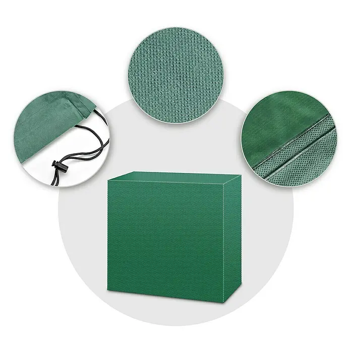 Pura Vida Grill-Schutzhülle Supreme - Passend für: Gasgrills bis 155 x 67 x 97 cm (L), Polyethylen, Polypropylen, 160 g/m², Grün - Grüne gewebte Stoffabdeckung mit Kordelzug und versiegelten Nähten, die ihre Textur hervorhebt.