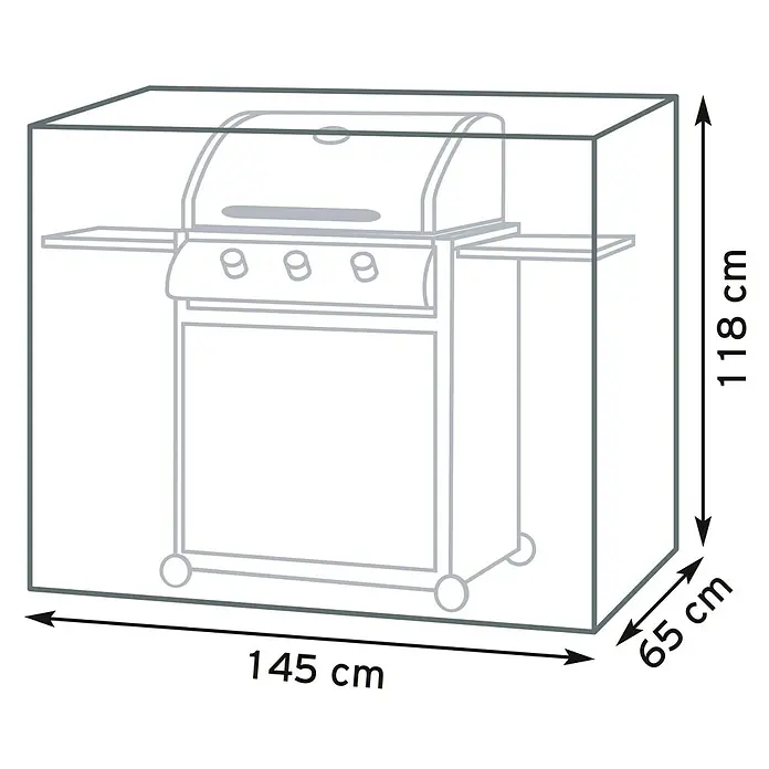 Pura Vida Grill-Schutzhülle Supreme - Passend für: Gasgrills bis 145 x 65 x 118 cm, Polyethylen, Polypropylen, 160 g/m², Schwarz - Transparente BBQ-Grillabdeckung mit Maßen: 145 cm Länge, 65 cm Tiefe, 118 cm Höhe.