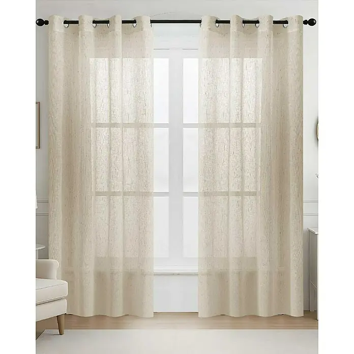 Visillo para ventana Antary - An x Al: 140 x 260 cm, Taupe - Dos cortinas de visillo beige claro, efecto lino, con ojales.