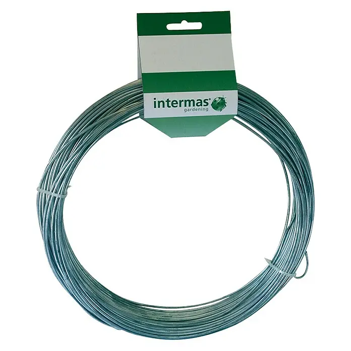 Alambre galvanizado - Ø x L: 1,3 mm x 50 m - Un rollo de alambre de jardinería Intermas, perfecto para asegurar y sujetar plantas en el jardín. Práctico y de uso versátil.