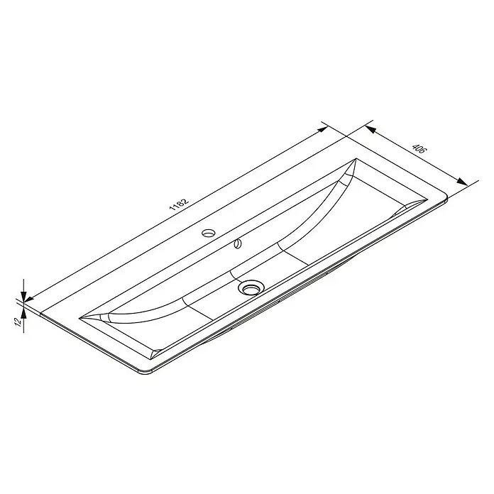 Camargue Marea Einbauwaschbecken - 118 x 40,6 cm, Weiß - Rechteckiges Badezimmerwaschbecken mit integriertem Becken, Maße 1182x406x12 mm.