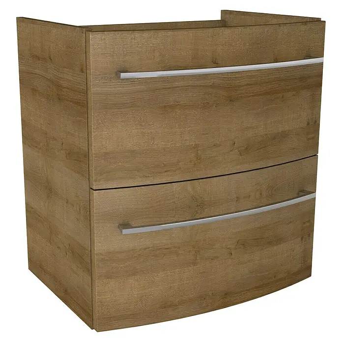 Camargue Swing Waschtischunterschrank - 59,2 x 44,1 x 63 cm, Berg Eiche - Moderner Waschtischunterschrank in Holzoptik mit zwei Schubladen und silberfarbenen Griffen. Ideal für Badezimmer.