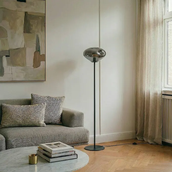 Lindby Stehleuchte Lelia - Höhe: 150 cm, schwarz, alu / grau / zink, E27