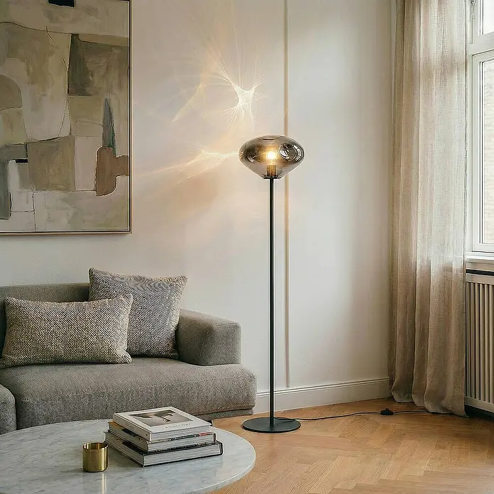 Lindby Stehleuchte Lelia - Höhe: 150 cm, schwarz, alu / grau / zink, E27