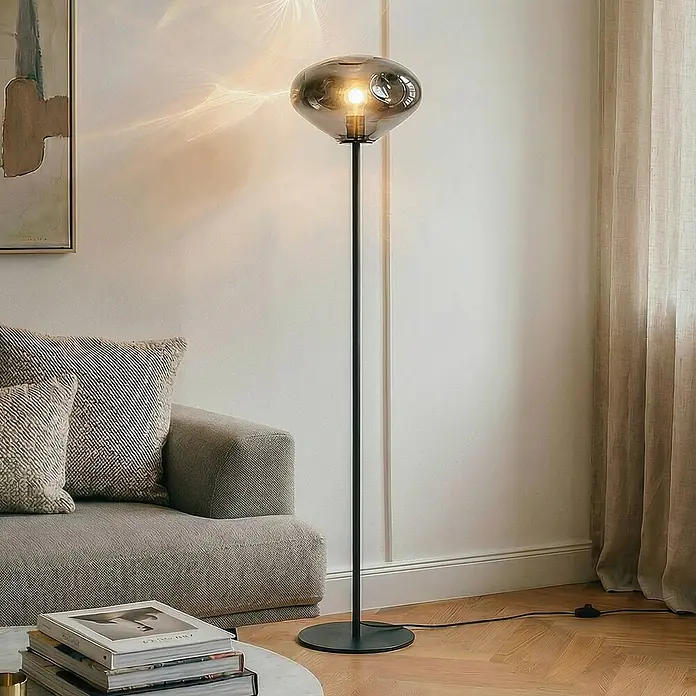 Lindby Stehleuchte Lelia - Höhe: 150 cm, schwarz, alu / grau / zink, E27
