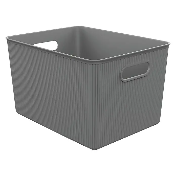 Tatay Baobab Cesta para la ropa - 29,4 x 38,5 x 23 cm, Plástico, Gris - Cesto de almacenamiento de plástico gris acanalado con asas para facilitar el almacenamiento y la organización de artículos.