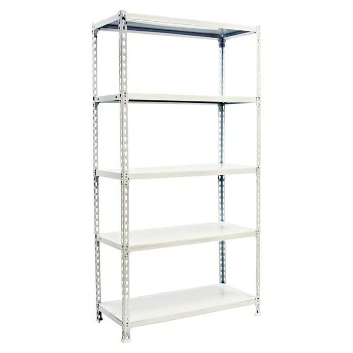 Simonrack Simonclick Estantería metálica Plus con funda - Al x An x Pr: 200 x 100 x 30 cm, Capacidad de carga por balda: 180 kg, Número de baldas: 5 ud., Inserción, Blanco - Estantería metálica blanca de 5 baldas para almacenamiento.