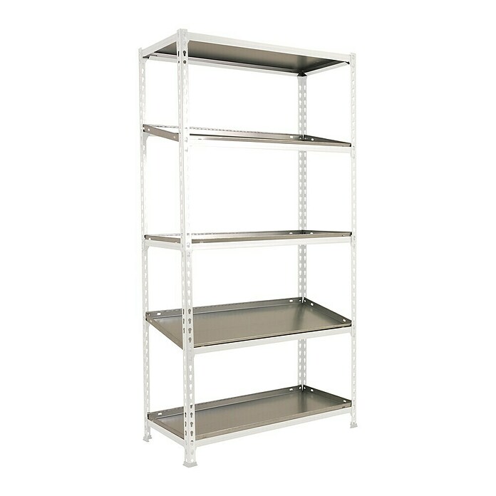 Simonrack Simonclick Estantería metálica (Al x An x Pr: 180 x 90 x 40 cm, Capacidad de carga por balda: 180 kg, Número de baldas: 5 ud., Inserción, Blanco/Galvanizado) | BAUHAUS