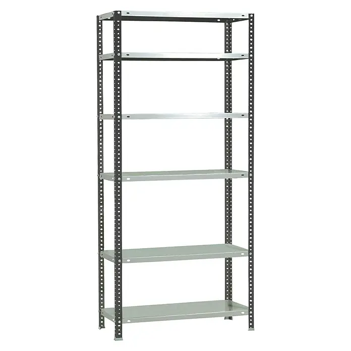 Simonrack Simonclassic Estantería metálica Comfort Mini - Al x An x Pr: 200 x 80 x 40 cm, Capacidad de carga por balda: 100 kg, Número de baldas: 6 ud., Atornillado, Antracita/Blanco - Estantería metálica gris con múltiples estantes.