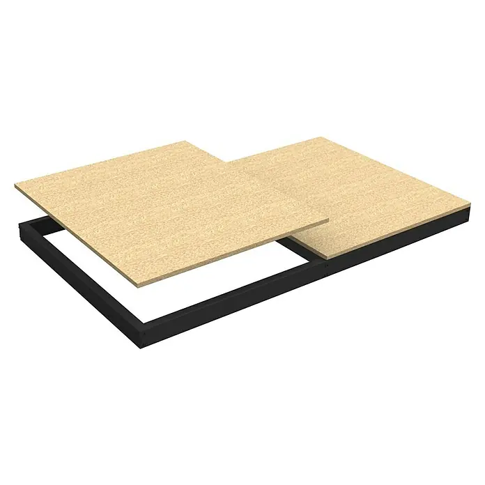Simonrack Simonforte Estante adicional Chipboard - Al x An x Pr: 7,7 x 180 x 75 cm, Antracita/Madera, Capacidad de carga por balda: 600 kg - Dos paneles de aspecto de madera clara sobre un marco metálico negro.