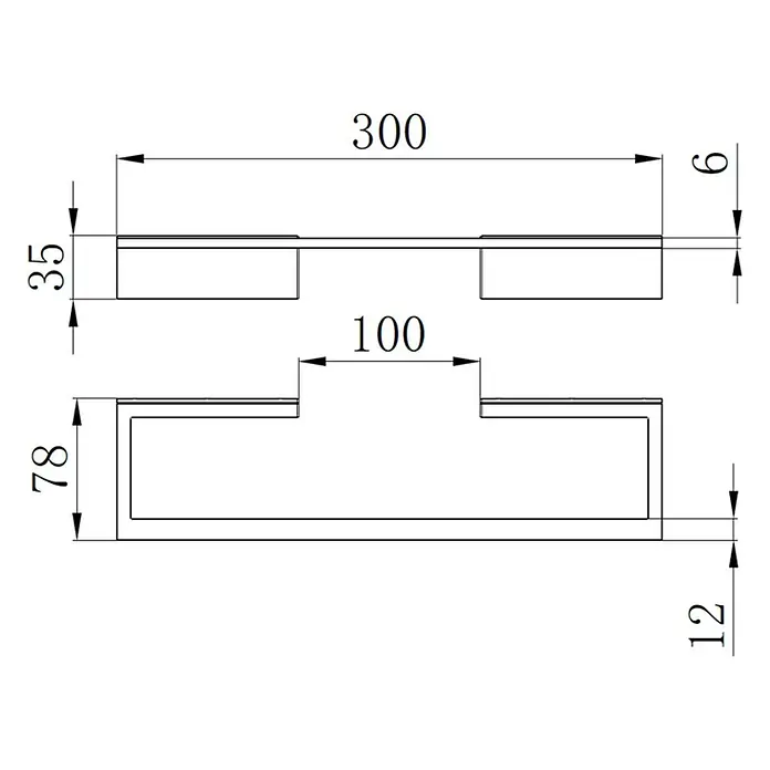Toallero de barra Urban - Ancho: 30 cm, Cromo - Dibujo técnico de una manija de gabinete rectangular en forma de C con dimensiones.