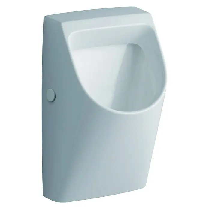 Geberit Renova Plan Urinal - Ohne Urinaldeckel, Beschichtet, Zulauf: Hinten, Druckspülung, Weiß - Weiße Urinalwand für den Sanitärbereich. Modernes und hygienisches Design für öffentliche oder private Badezimmer.