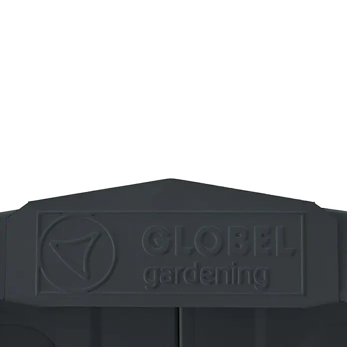 Caseta de jardín - Acero, Plateado, Gris antracita - Primer plano de un producto GLOBEL Gardening con el logotipo, destacando la marca y su enfoque en jardinería.
