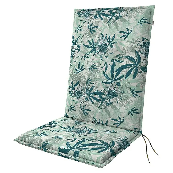 Doppler Sitzauflage Living - Mittellehner, L x B x H: 110 x 48 x 6 cm, Türkis - Zweiteiliges Gartenstuhlauflage mit hellem und dunklem grünem Blumen- und Blattmuster, mit Bändern.