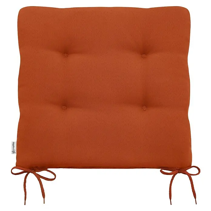 Doppler Sitzkissen Life - L x B x H: 45 x 45 x 4 cm, Kunststoff, Orange - Terrakottafarbenes Stoff-Sitzkissen mit sechs Knöpfen und zwei gebundenen Riemen unten.