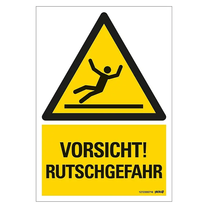 Pickup Warnschild - L x B: 23 x 33 cm, Rutschgefahr - Warnschild: Vorsicht Rutschgefahr! Das gelbe Schild warnt vor Ausrutschern und potenziellen Gefahren.