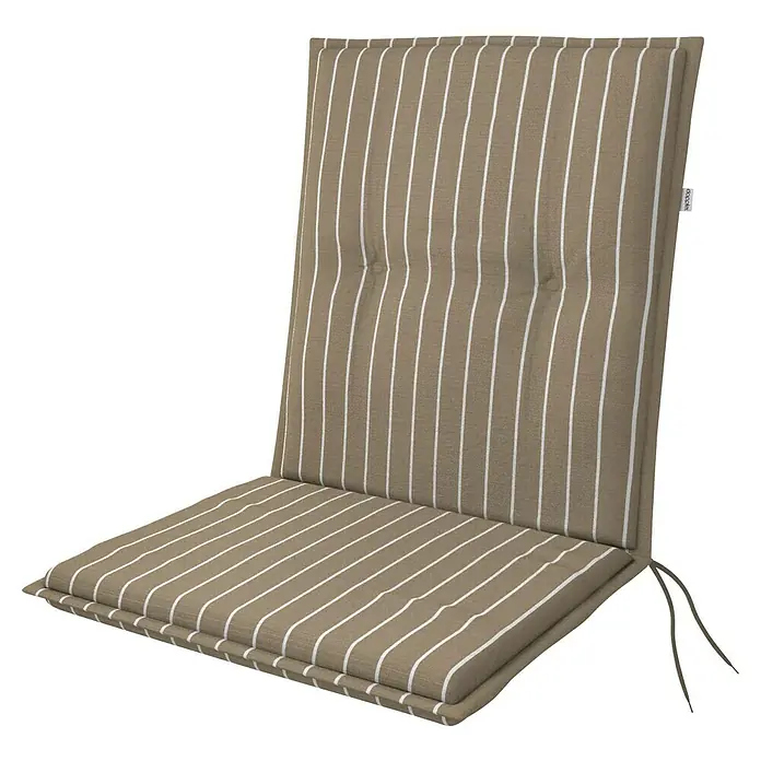 Doppler Sitzauflage Living - Niederlehner, L x B x H: 100 x 48 x 6 cm, Kunststoff, Baumwolle, Beige/Weiß - Gestreiftes beigefarbenes Stuhlkissen mit weißen Streifen, Steppung und seitlichen Bändern.