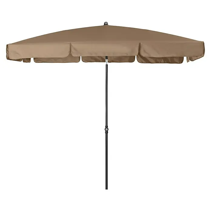 Doppler Sunline Marktschirm Waterproof Neo - Anthrazit, Bespannungsmaß (L x B): 225 x 120 cm - Beige Garten-Sonnenschirm mit schwarzem Stock, geöffnet für Schatten.