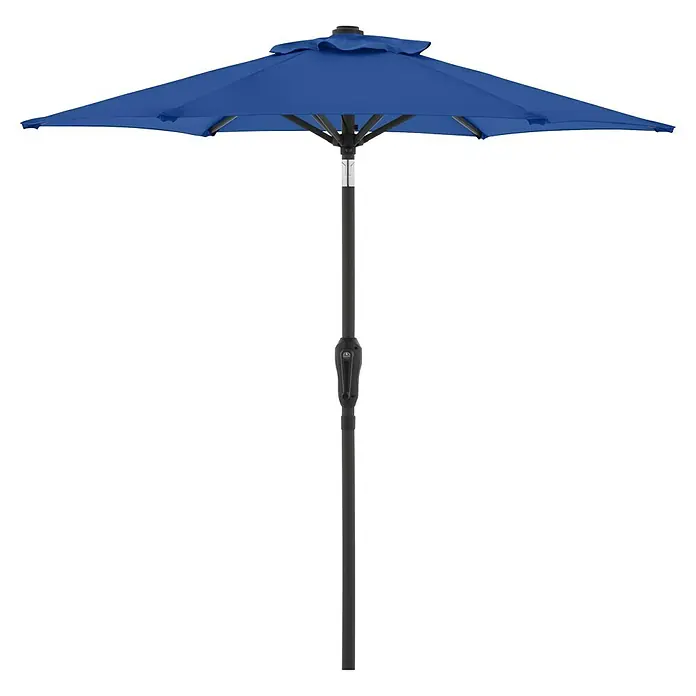 Doppler Balkonschirm rund Life Lift - Pacific Blue, Durchmesser Bespannung: 180 cm - Blauer Terrassenschirm mit dunkelgrauem Mast und Kippmechanismus.