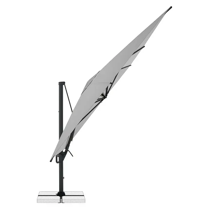 Doppler Ampelschirm Life - Hellgrau, Bespannungsmaß (L x B): 300 x 400 cm - Hellgrauer Ampelschirm mit dunklem Gestell und Basis, für Schatten geneigt.