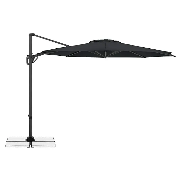 Doppler Ampelschirm rund Life - Anthrazit, Durchmesser Bespannung: 310 cm - Schwarzer Ampelschirm mit dunkelgrauem Metallmast und Fuß.