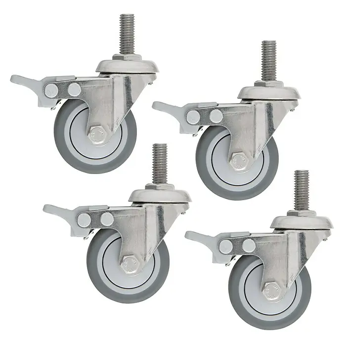 Doppler Rollen-Set Life - Passend für: Doppler Granitschirmständer Life, 4 Stk. - Vier graue Lenkrollen mit Gewindespindel, Edelstahlgehäuse und grauen Bremshebeln.